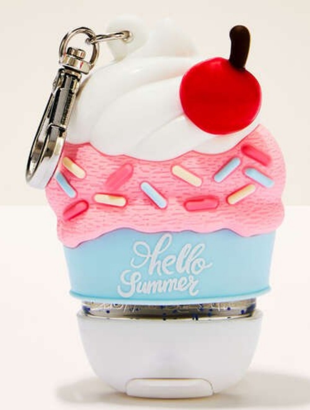 Bath & Body Works Blue Pink White Cupcake Keychain with Cherry